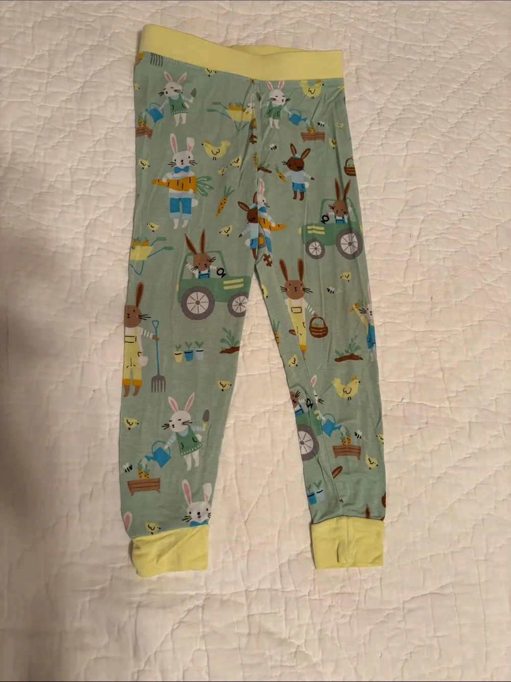 Little Sleepies Light Green Bunny Farm Pajama Set with Yellow Trim